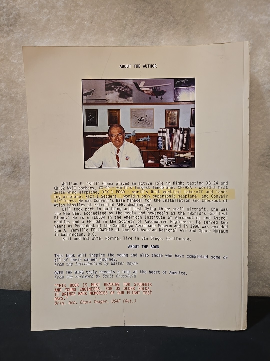 Over The Wing – The Bill Chana Story – Softbound – Signed By Author – See Pics