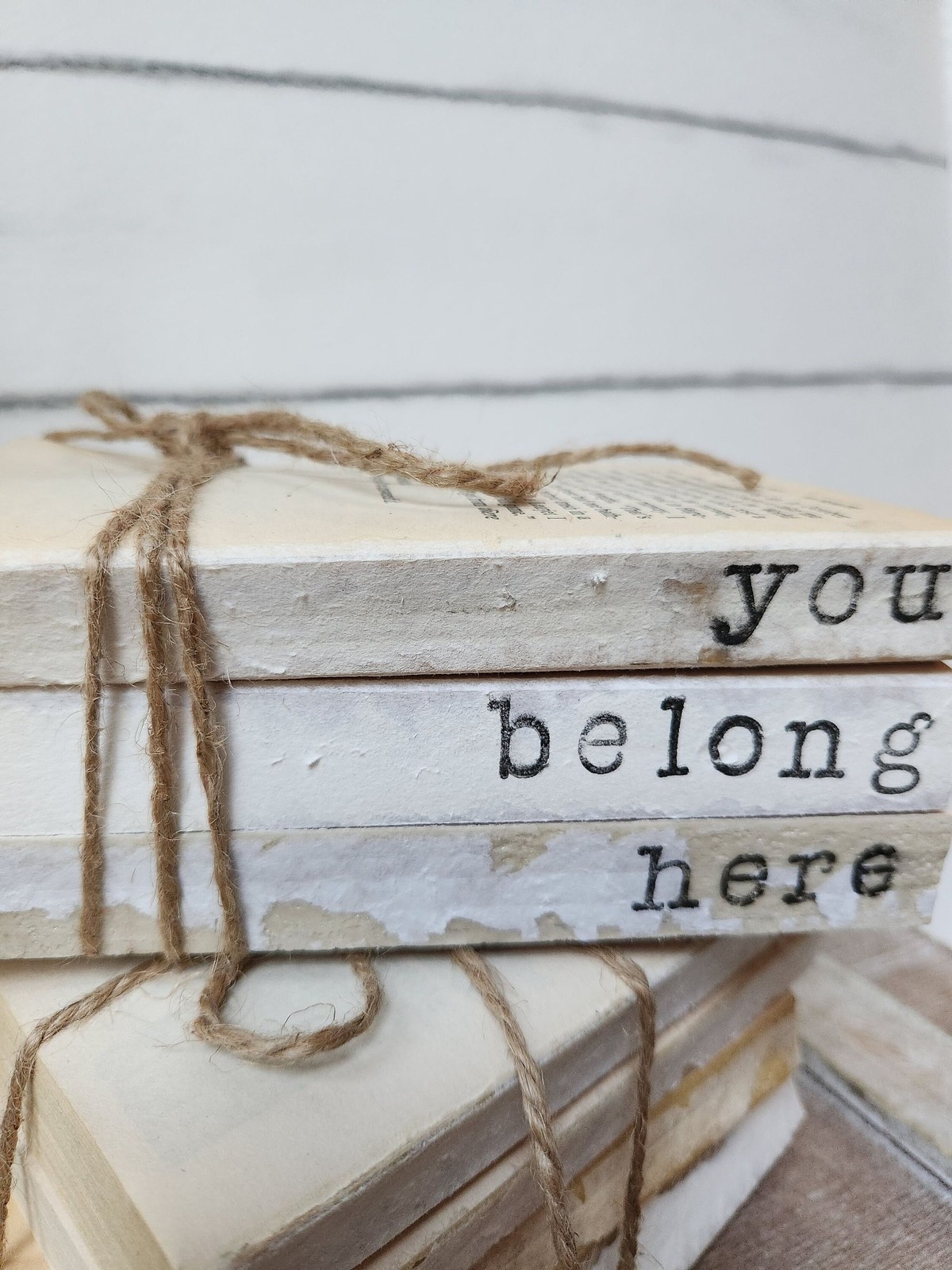 “You Belong Here” Stamped Decorative 3 Book Stack- Farmhouse Tiered Tray Decor