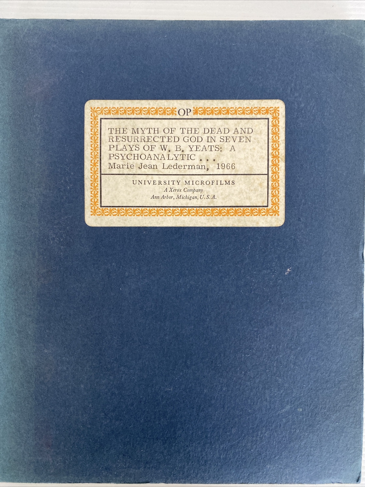 The Myth Of The Dead And Resurrected God by M Lederman 1966 Facsimile Thesis
