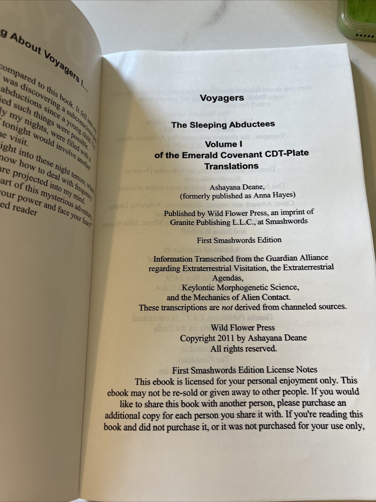1Voyagers Vol.1 “The Sleeping Abductees” ,2nd Edition,By Ashayana Deane Reprint