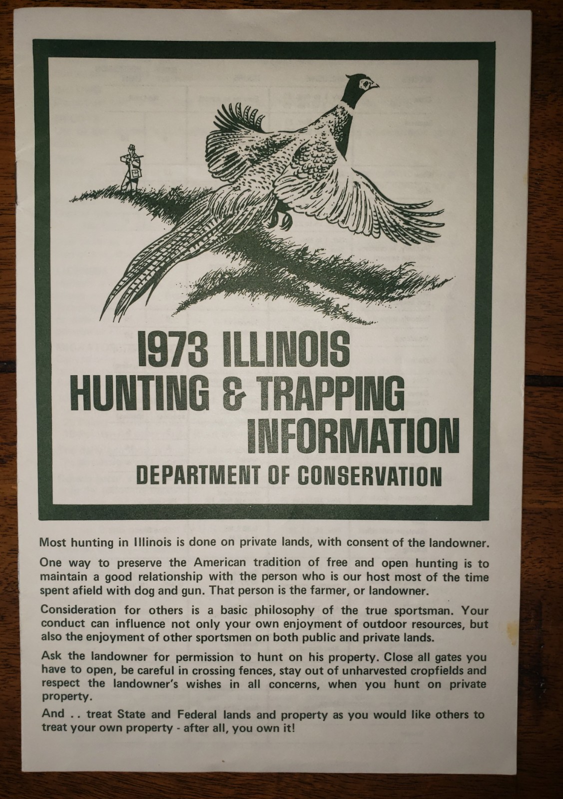 Vintage 1973 Illinois Hunting & Trapping Regulations Booklet Pamphlet Brochure