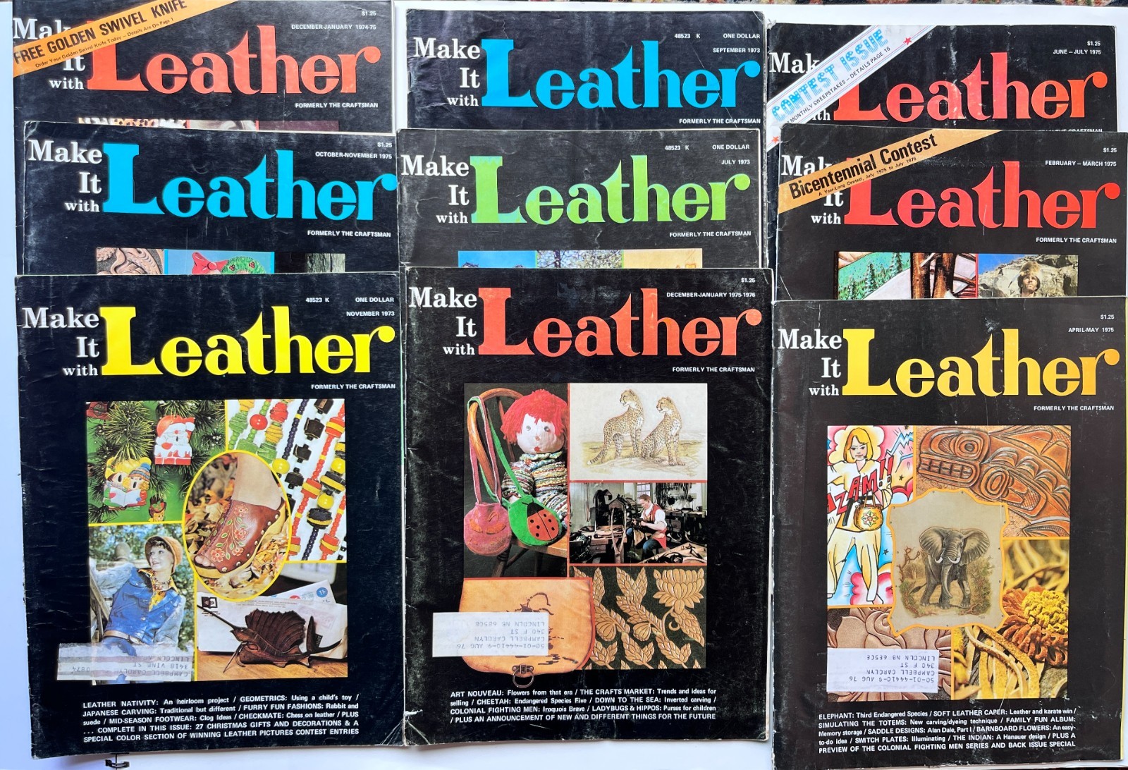 Vintage Make it With Leather Magazine 1975 and 1976 LOT of 9 Leathercraft Arts