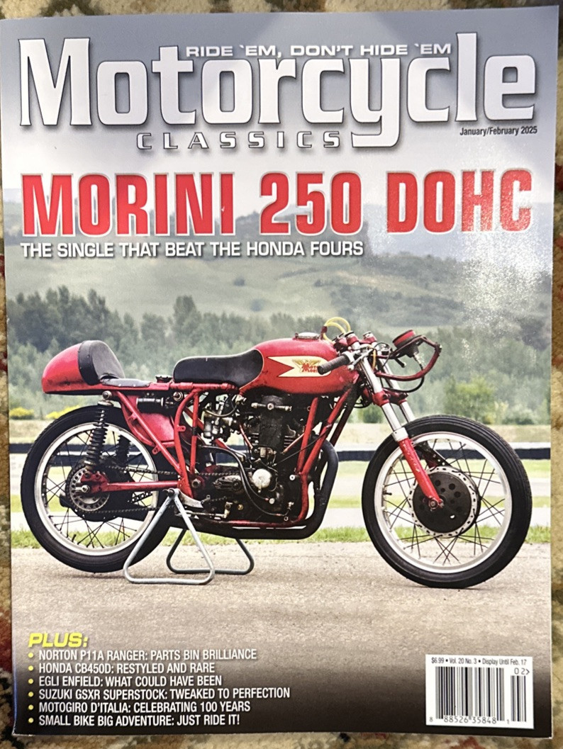 Motorcycle Classics magazine Jan Feb 2025 Morini 250 DOHC single that beat Honda