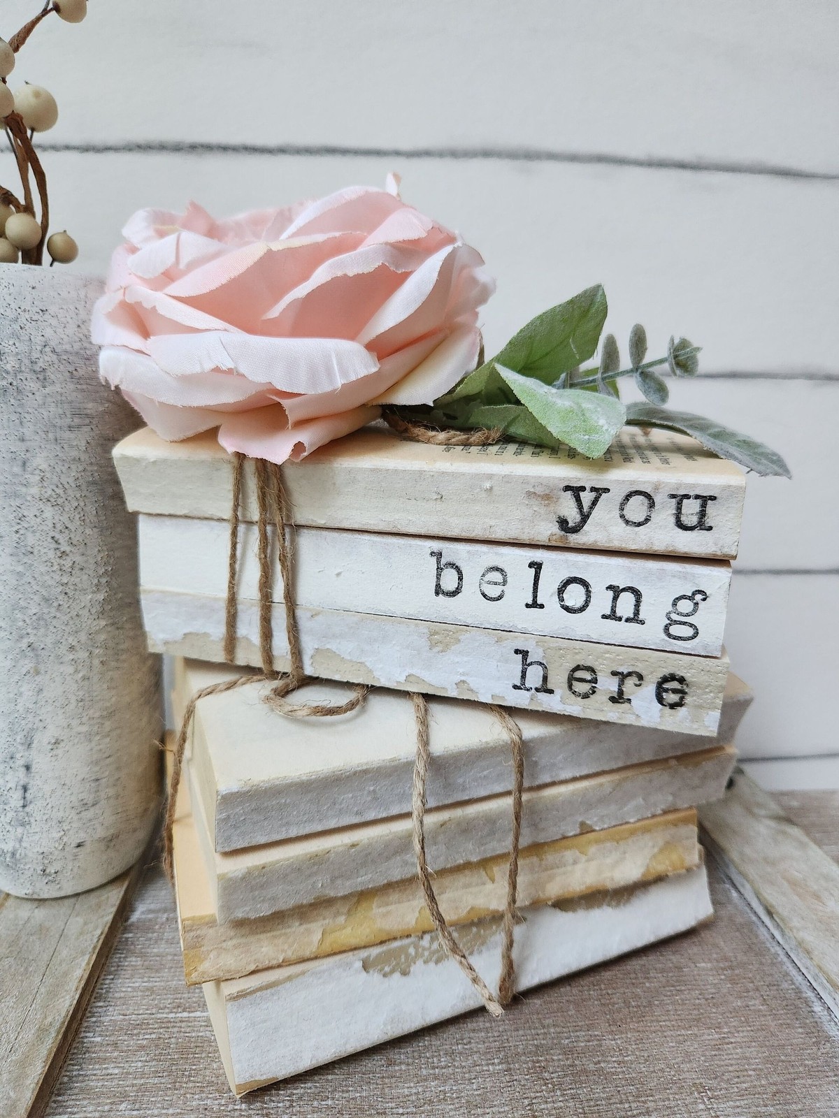 “You Belong Here” Stamped Decorative 3 Book Stack- Farmhouse Tiered Tray Decor