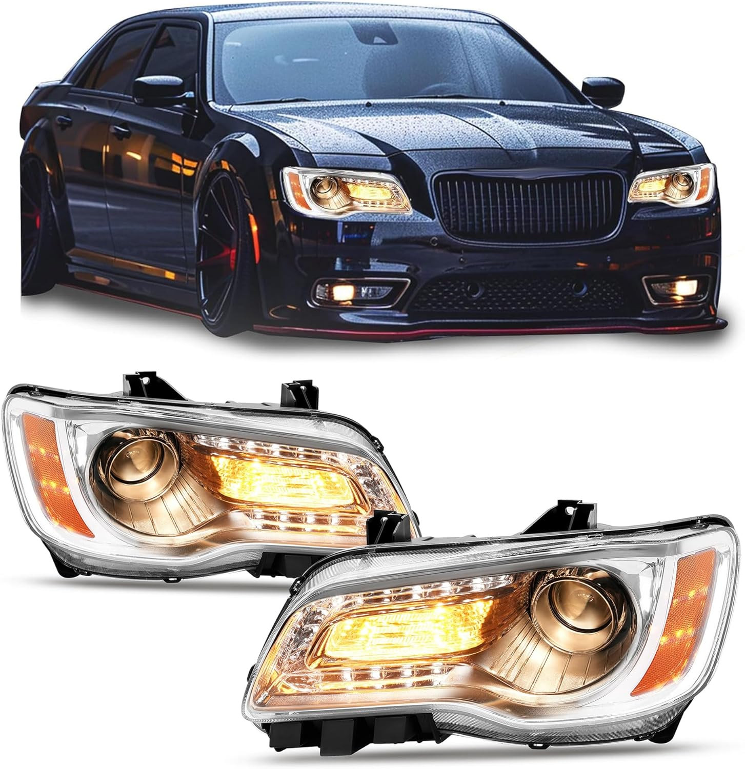 Headlights Compatible with 2011-2023 Chrysler 300 Headlamps W/Bulb Clear Lens Ch