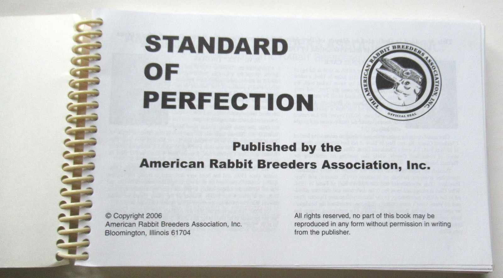 Standard of Perfection Standard Bred Rabbits&Cavies 2006-2010 Spiral-bound Good