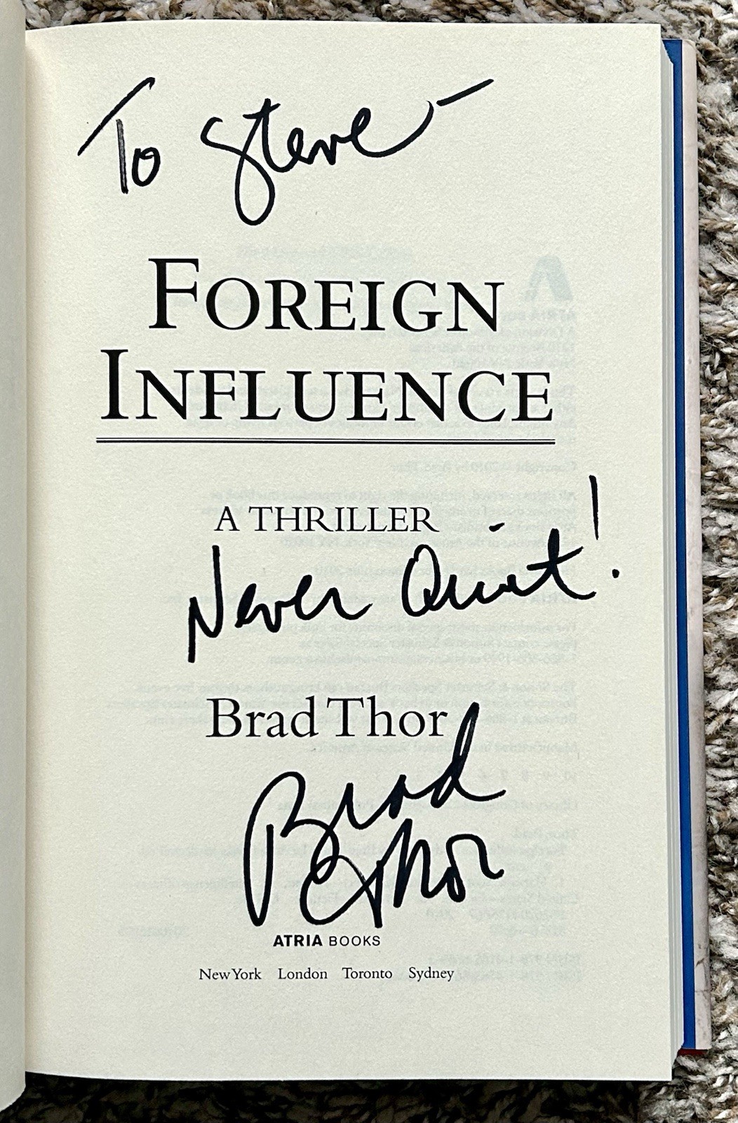 Brad Thor ALL SIGNED Lot of 4 Full Black Foreign Influence Hidden Order Athena