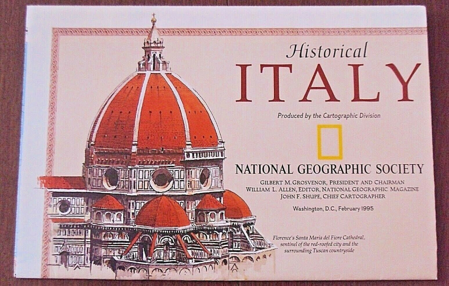 National Geographic February 1995 Map Poster Historical Italy Florence Papal