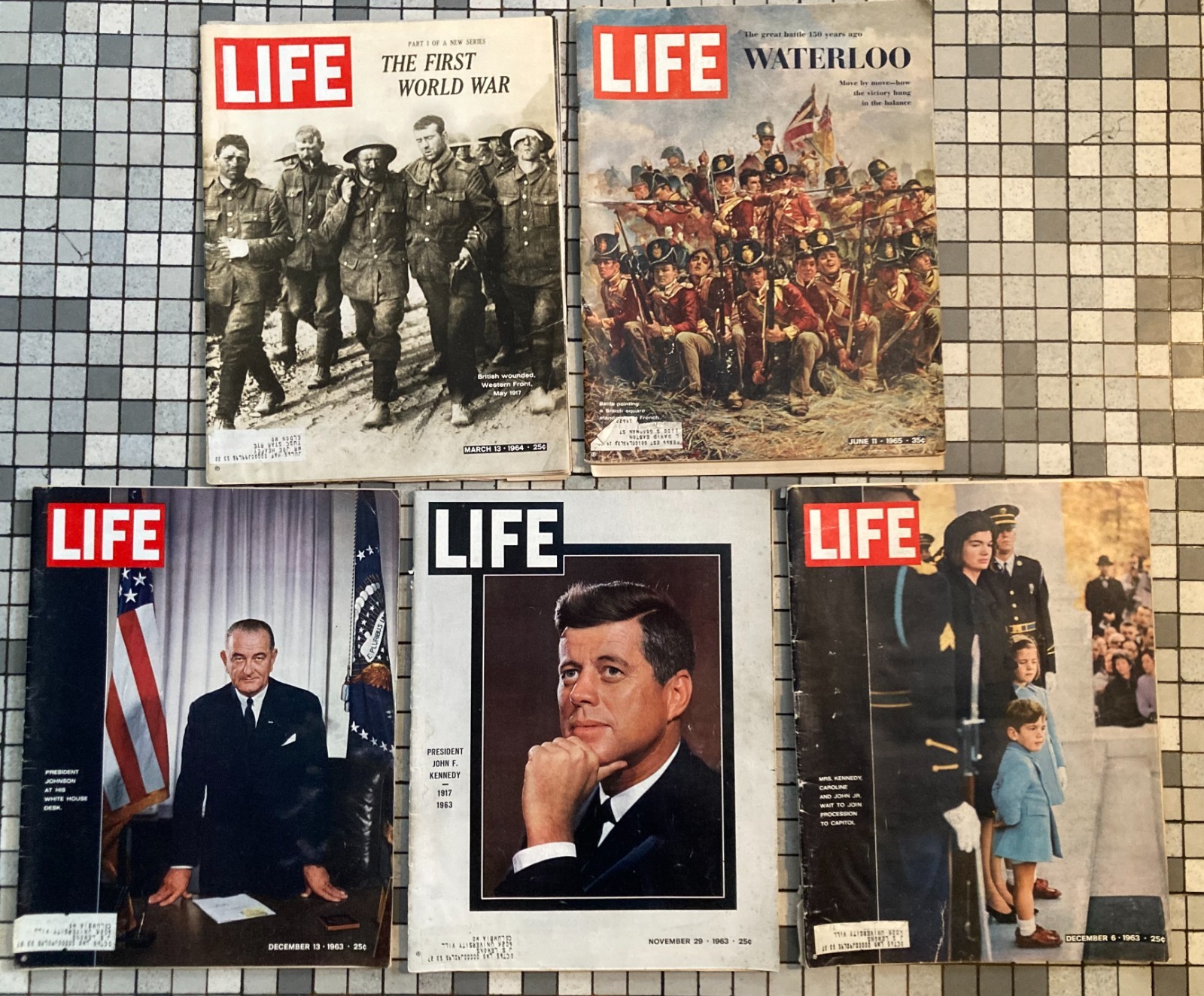 (5) LIFE MAGAZINES 1963-65: KENNEDY ASSASSINATION, JACKIE O, WATERLOO, WW1, LBJ