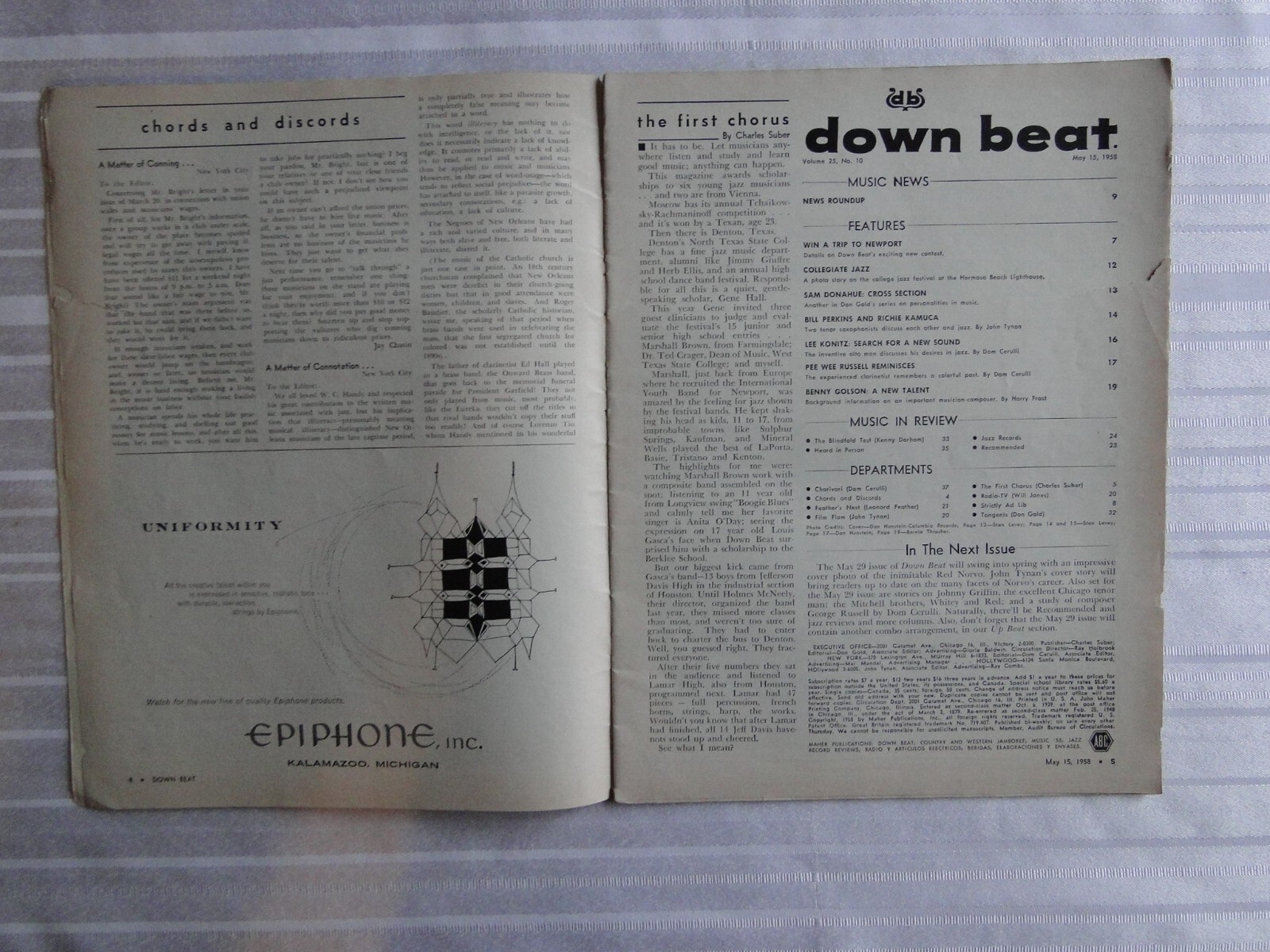 Vintage Magazine Down Beat May 1958 Pee Wee Russell Lee Konitz Bill Perkins 101