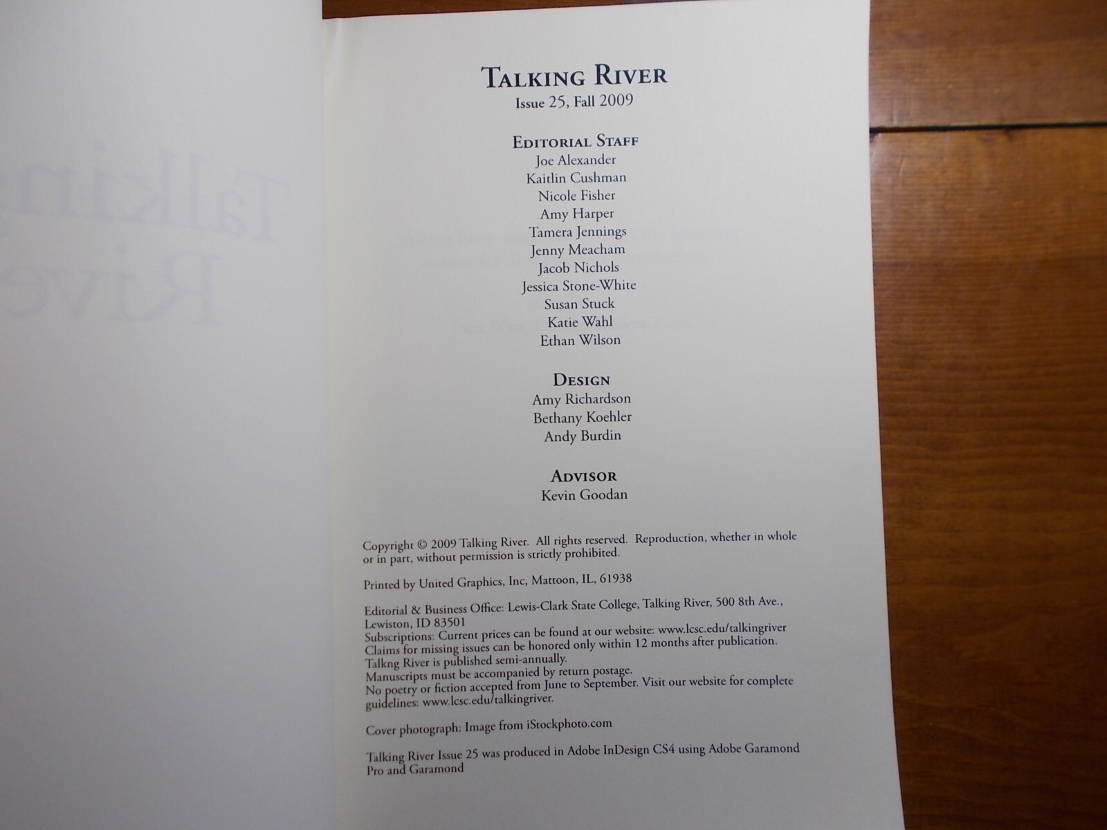 TALKING RIVER – ISSUE 25-FALL 2009 poetry compiled 10″x7″ Book 276 pages