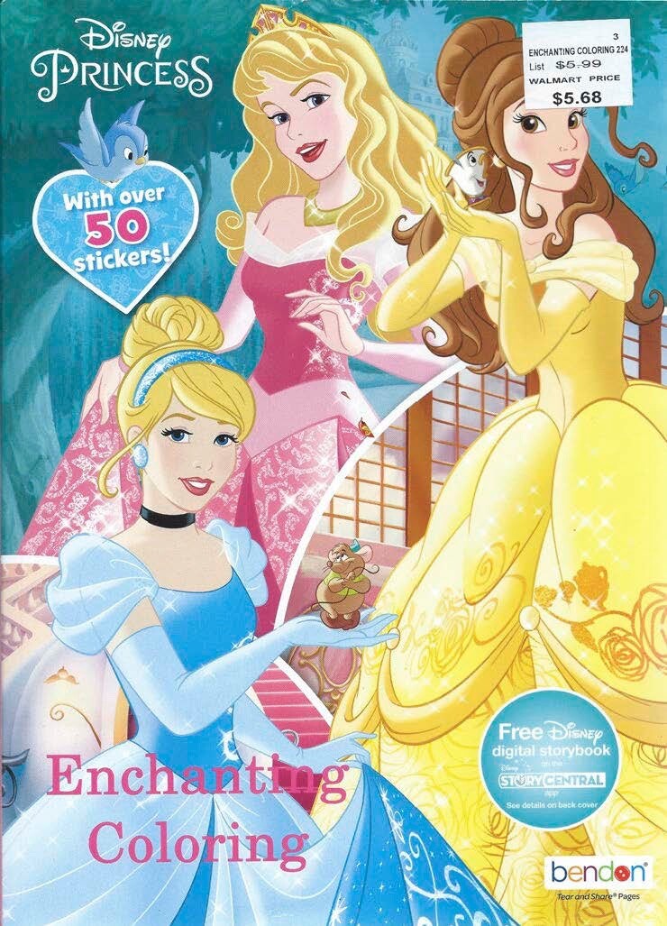 224 Page Disney Princess Coloring Book Belle Cinderella Children’s Girls Kids