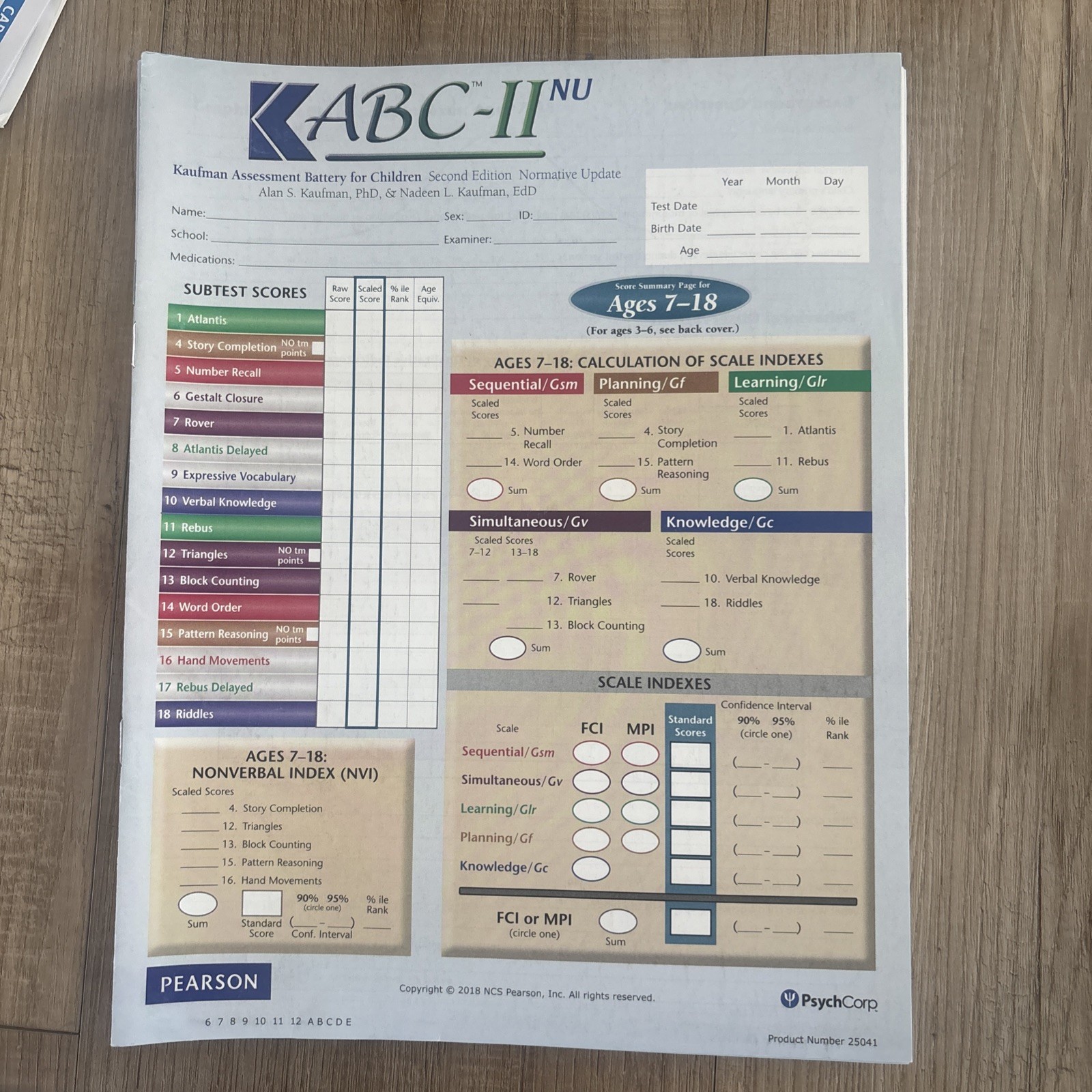 NEW KABC-II Normative Update Record Forms Qty 10 Print) ABC 25041 2023 Kaufman