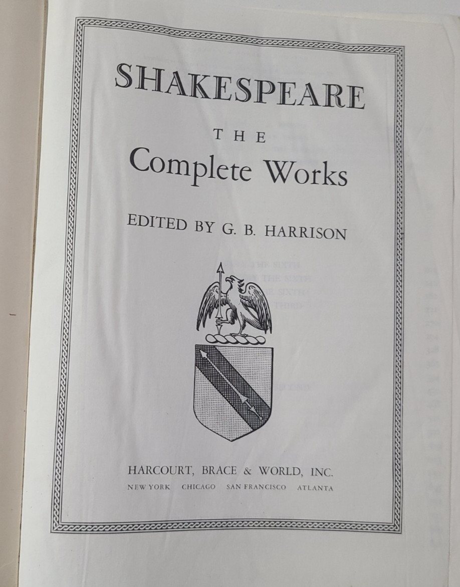 Vintage 1968 Shakespeare The Complete Works G. B. Harrison Hardcover