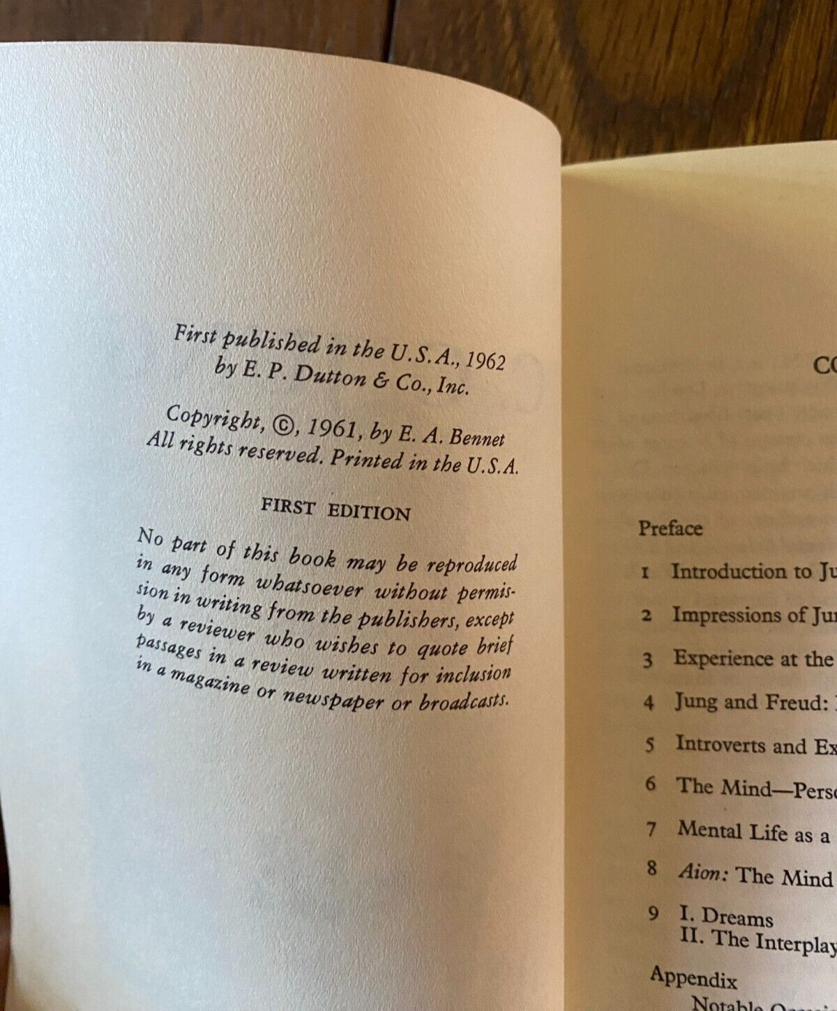 C G Jung Stated First Edition 1961 E A Bennet E P Dutton & Co. 1962