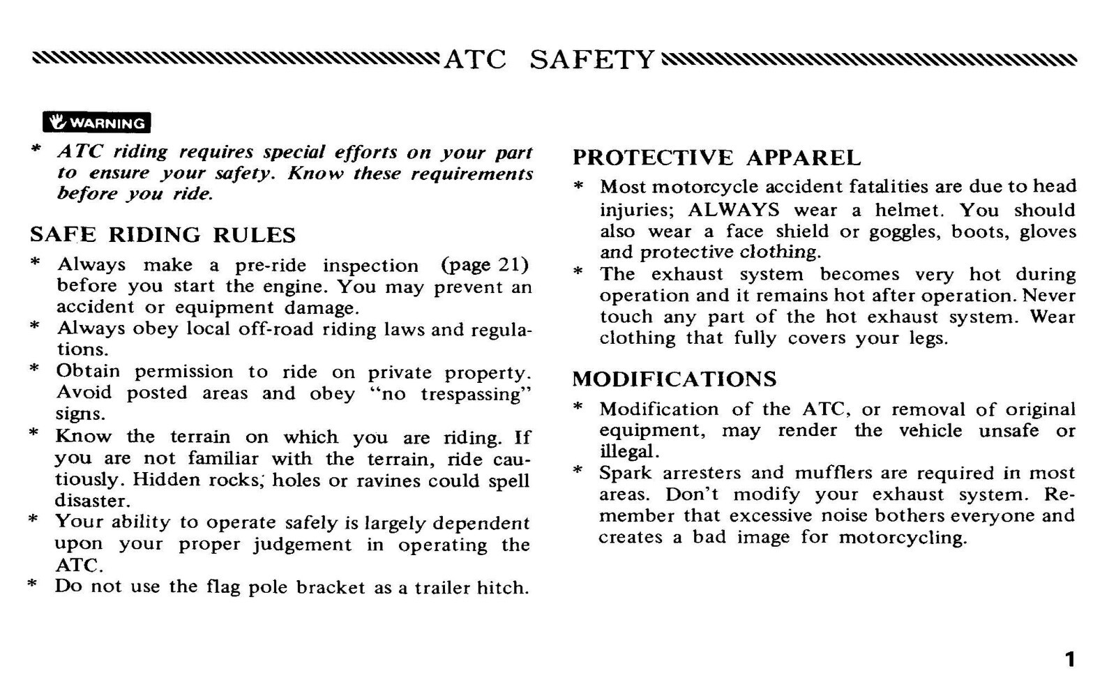 1984 Honda ATC200E Owner’s Manual 71 Pages