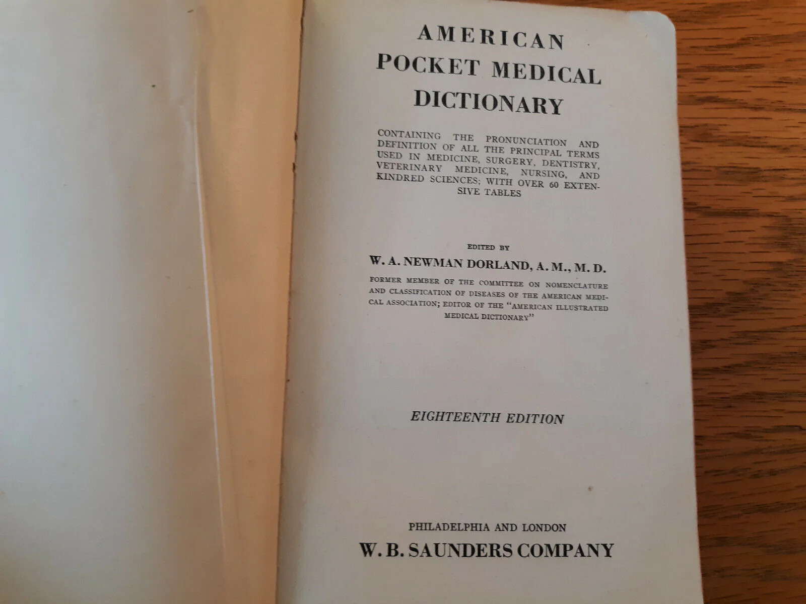 The American Pocket Medical Dictionary 18th Edition 1950 W A Newman Dorland