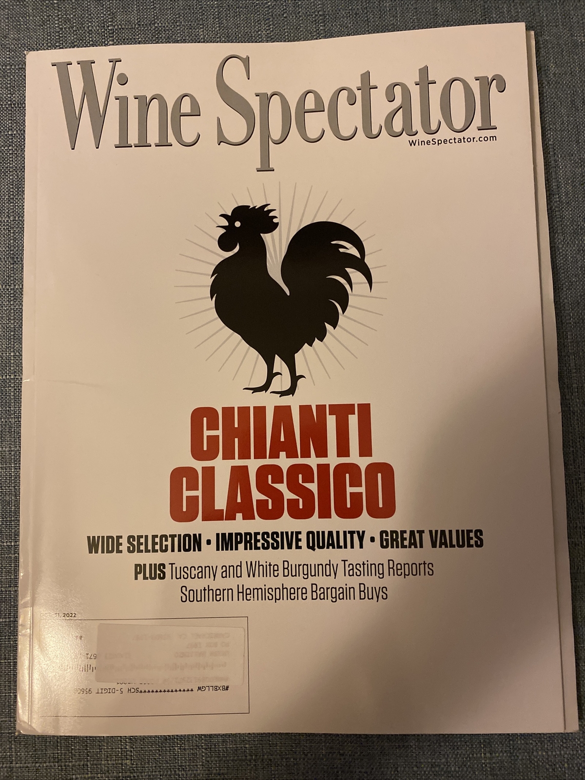 WINE SPECTATOR OCTOBER 31, 2022 CHIANTI CLASSICO 118 PAGES FREE SHIPPING