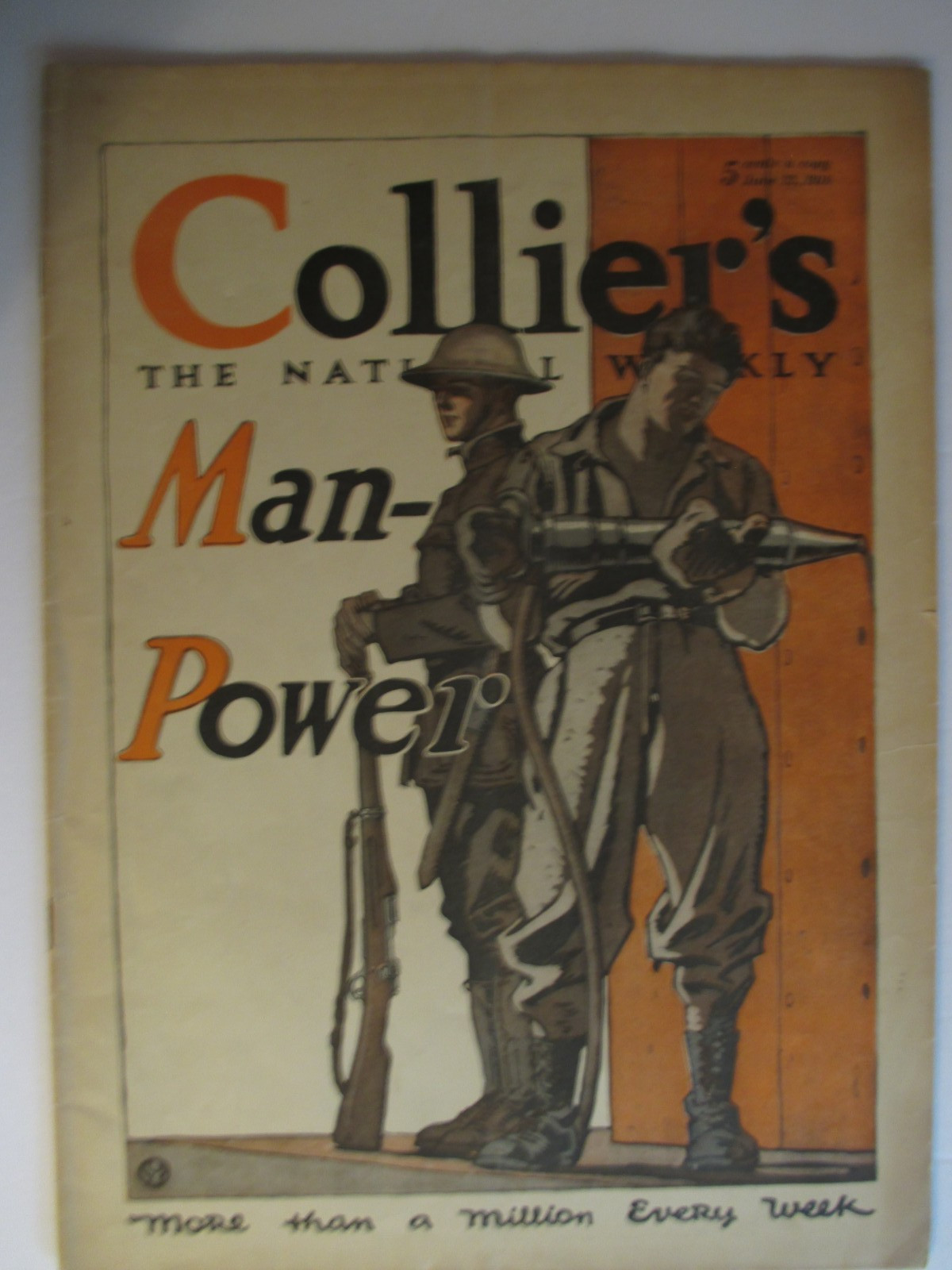 1918 June Colliers mag World War 1 illus. Edward Penfield “Man power” complete