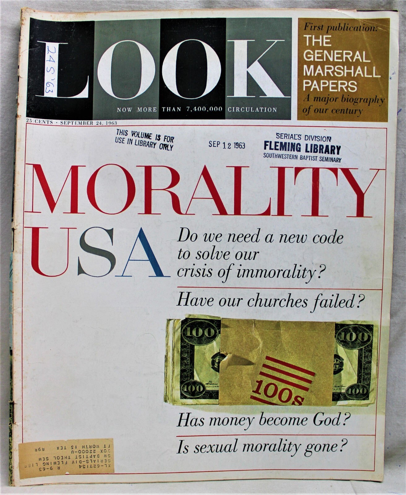 LOOK MAGAZINE 24 SEPTEMBER 1963 VINTAGE NEWS GENERAL INTEREST – MORALITY USA