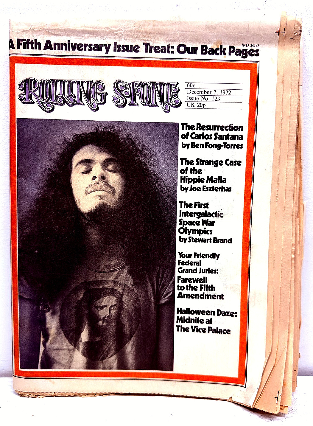 Rolling Stone #123 Dec 7 1972 Carlos Santana Stewart Brand Vintage Newspaper