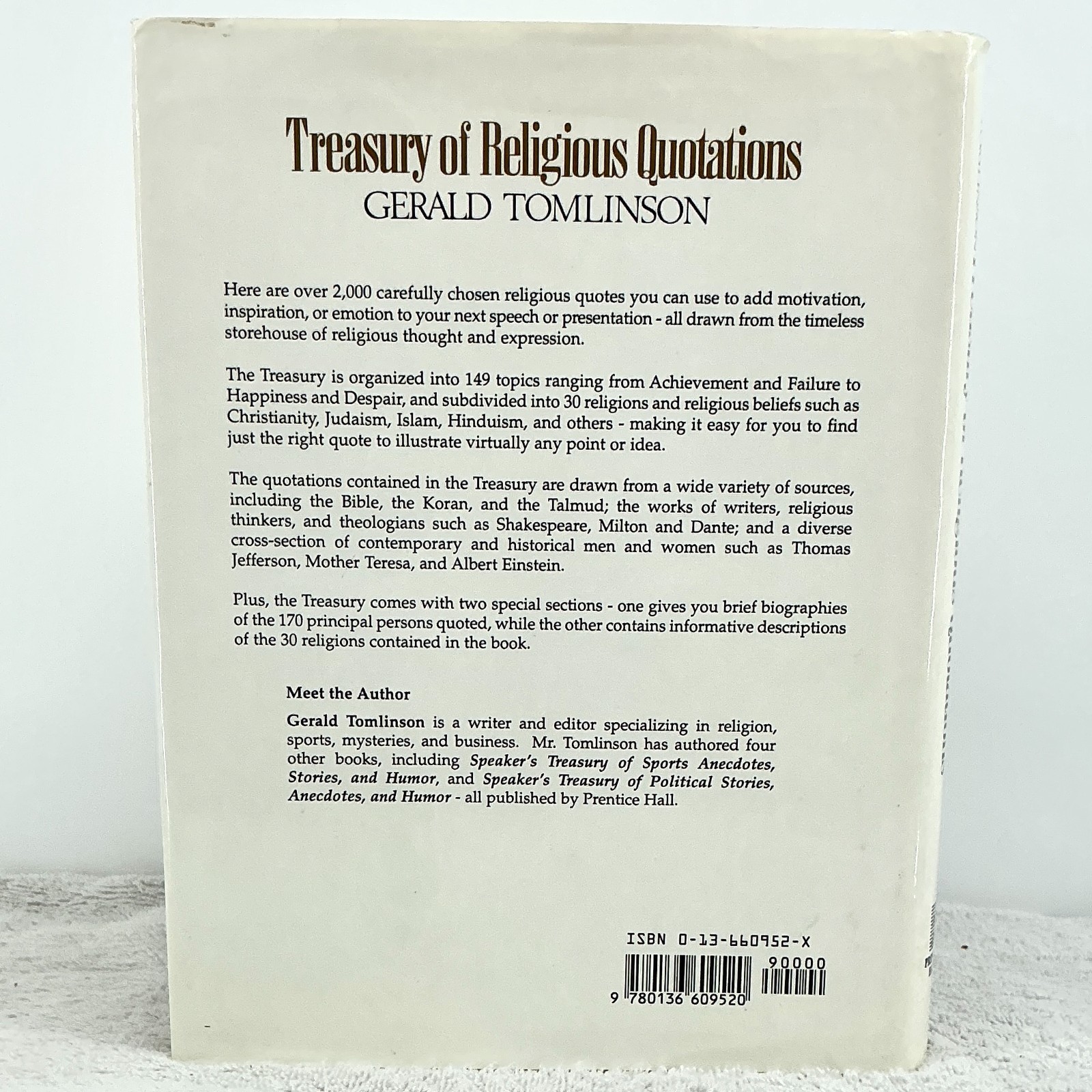 Treasury of Religious Quotations, Gerald Tomlinson 1991 Prentice Hall HC / DJ