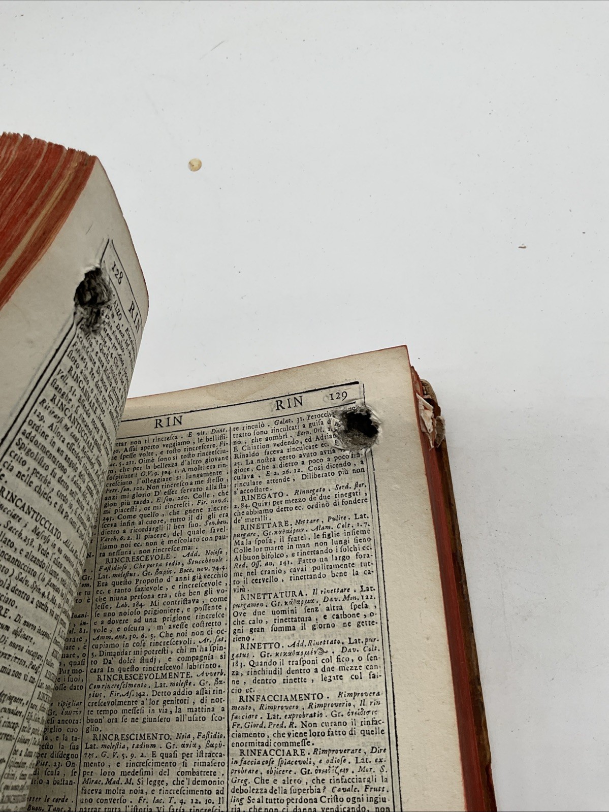 Vocabulary Of The Academics Of The Bran, 1741 Antique Book With Bullet Hole, CF