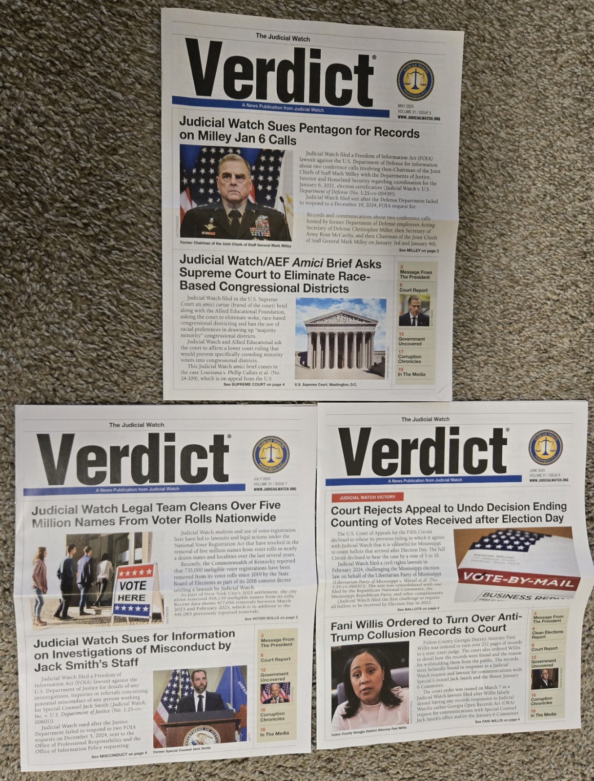Verdict 2025- The Judicial Watch Volume 31; Lot of 3: Issues: May, June, July