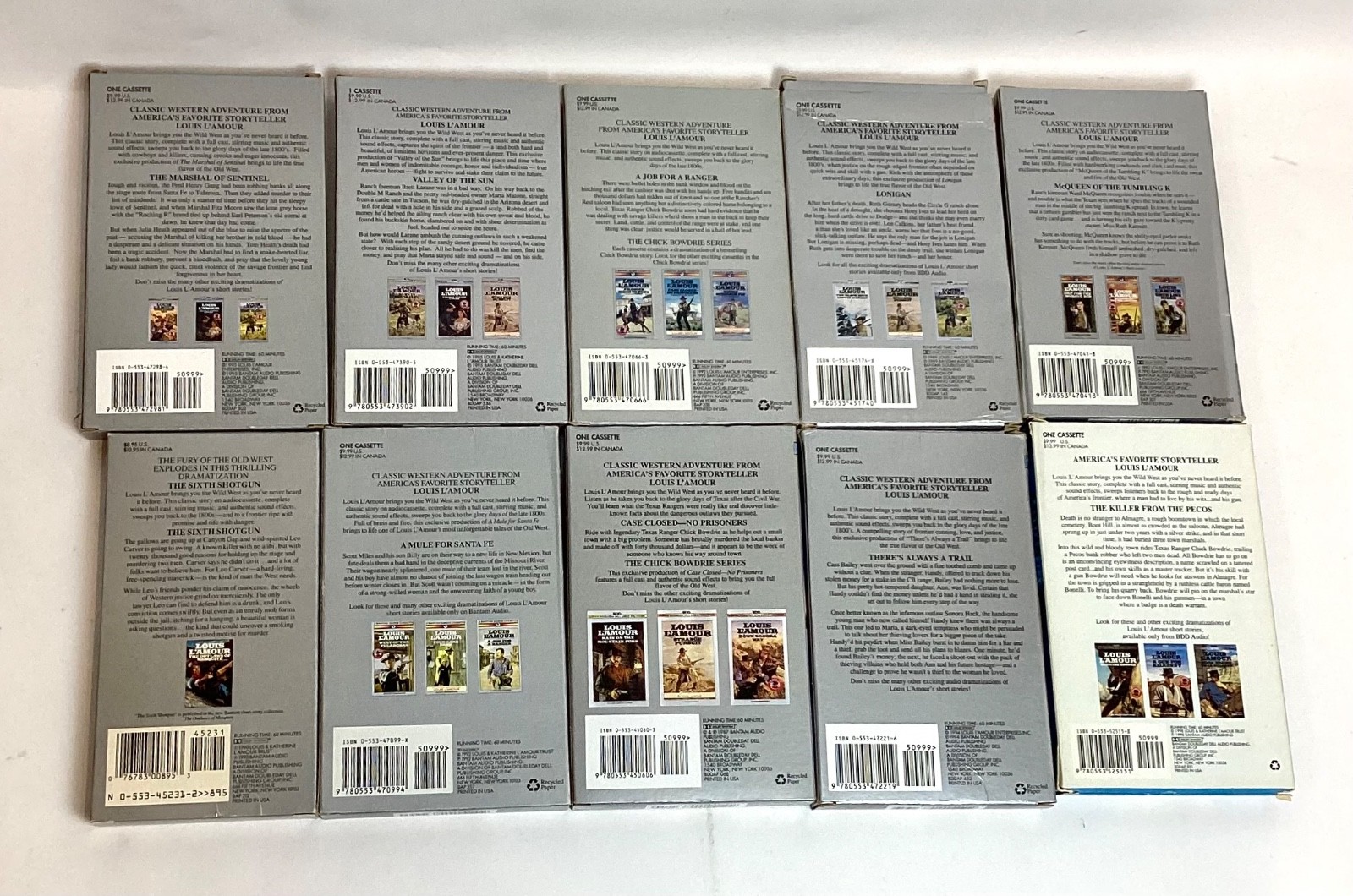 Lot of 10 IN BOX Assorted LOUIS L’AMOUR Audio Book Cassette’s (2)