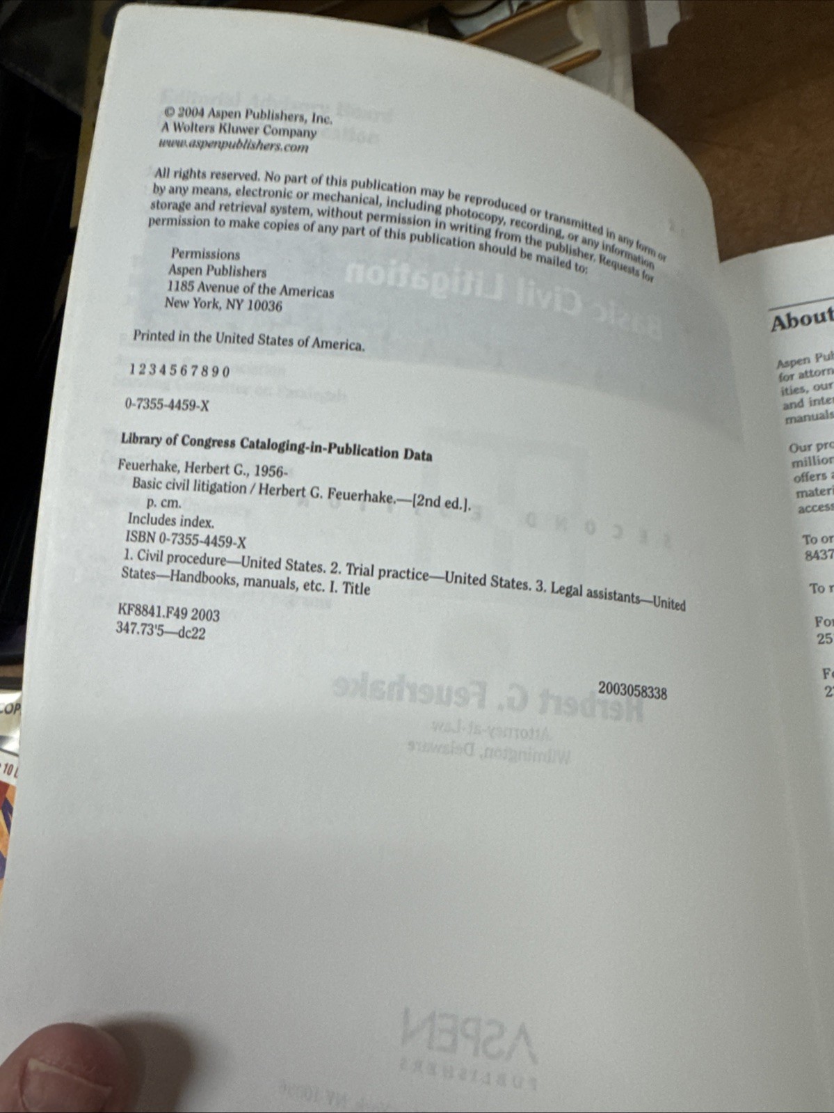 Basic Civil Litigation Second Edition 2004 by Feuerhake SC-