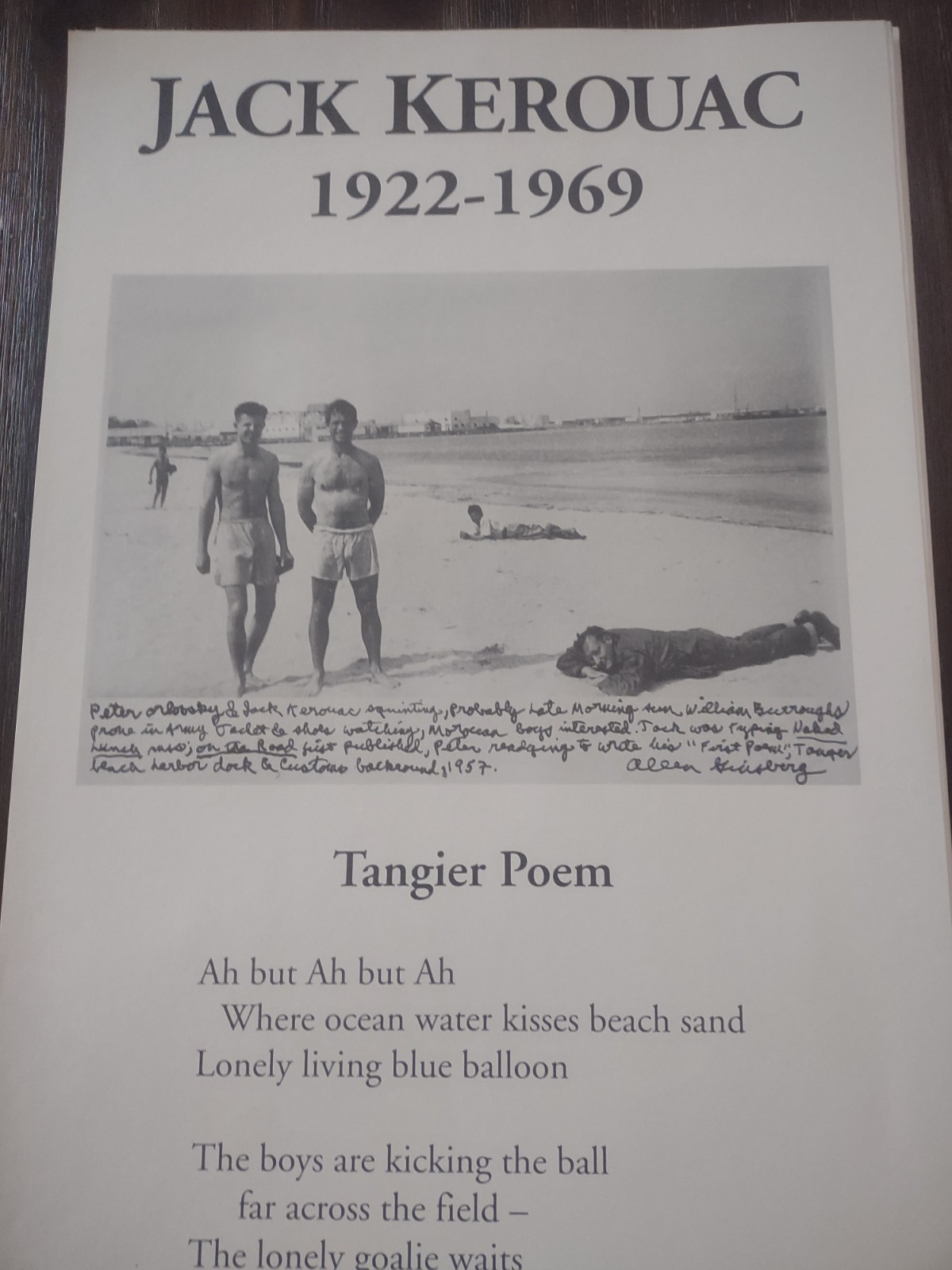 Jack Kerouac Tangier Poem White Fields Press Poster 1992 Burroughs Ginsberg Beat