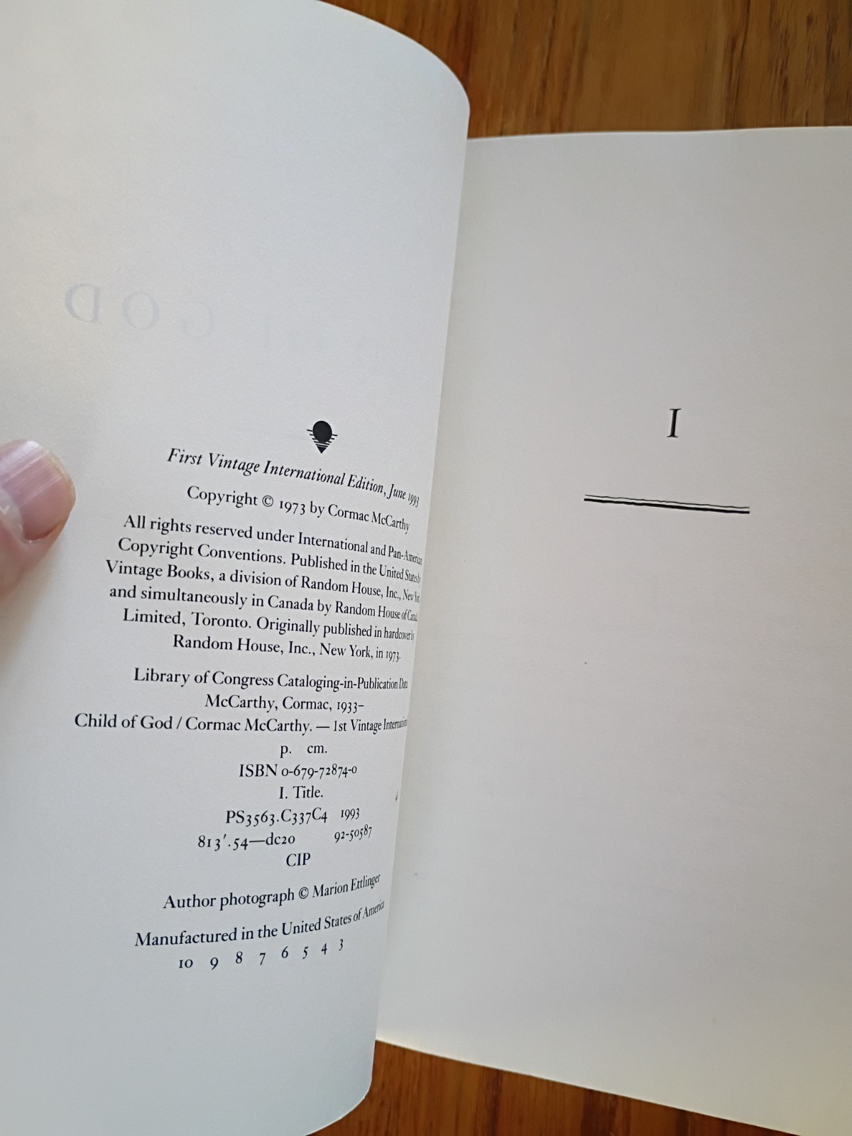 Child of God Cormac McCarthy Paperback First Vintage International Edition 1993