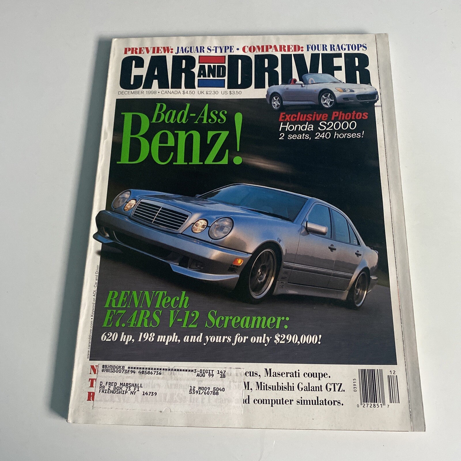 1998 December Car And Driver Magazine The Bad Ass Benz (CP406)