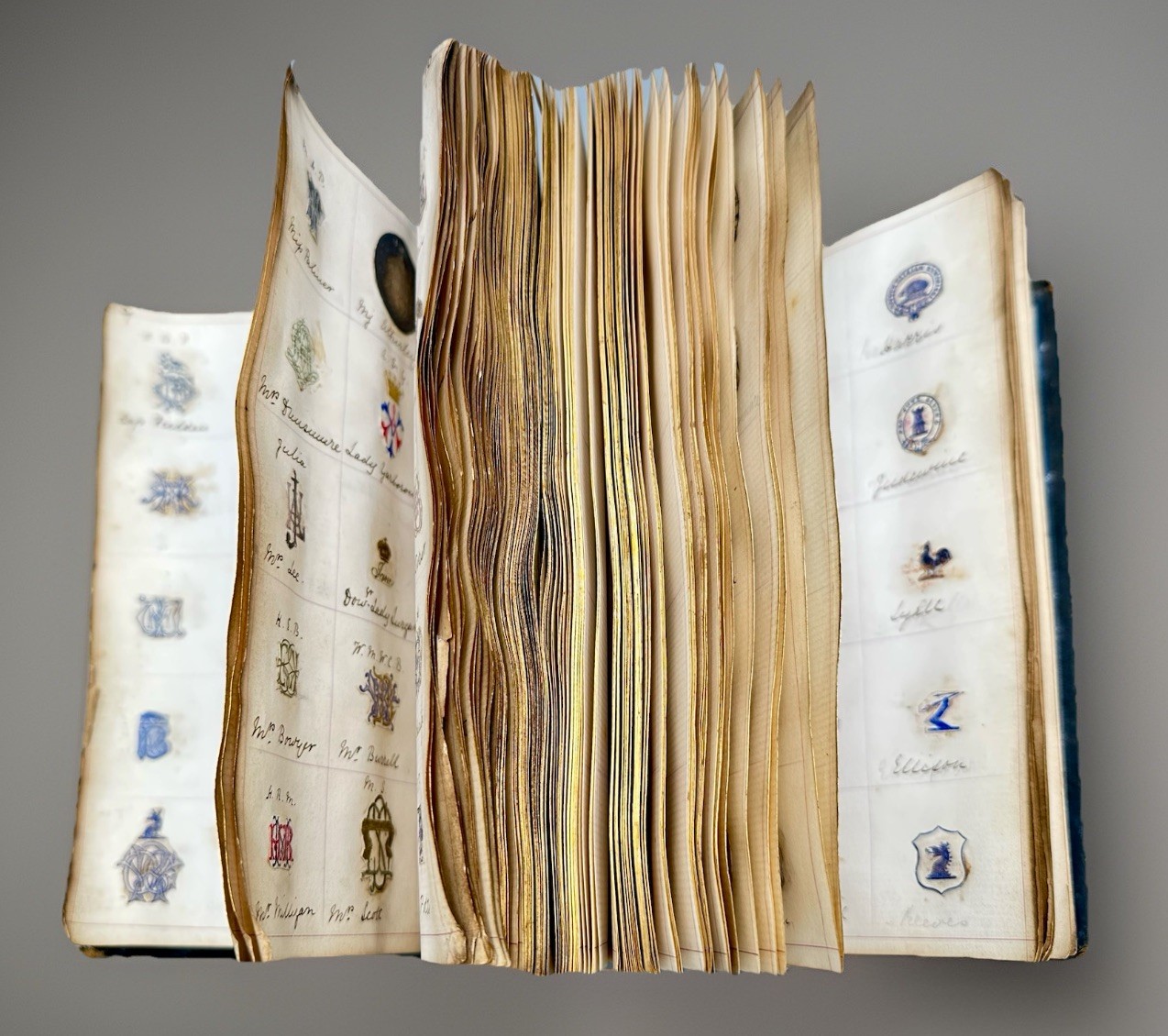 Victorian Leather Album 2,300+ Monograms Crests Gilt Edge Pages Hand Painted