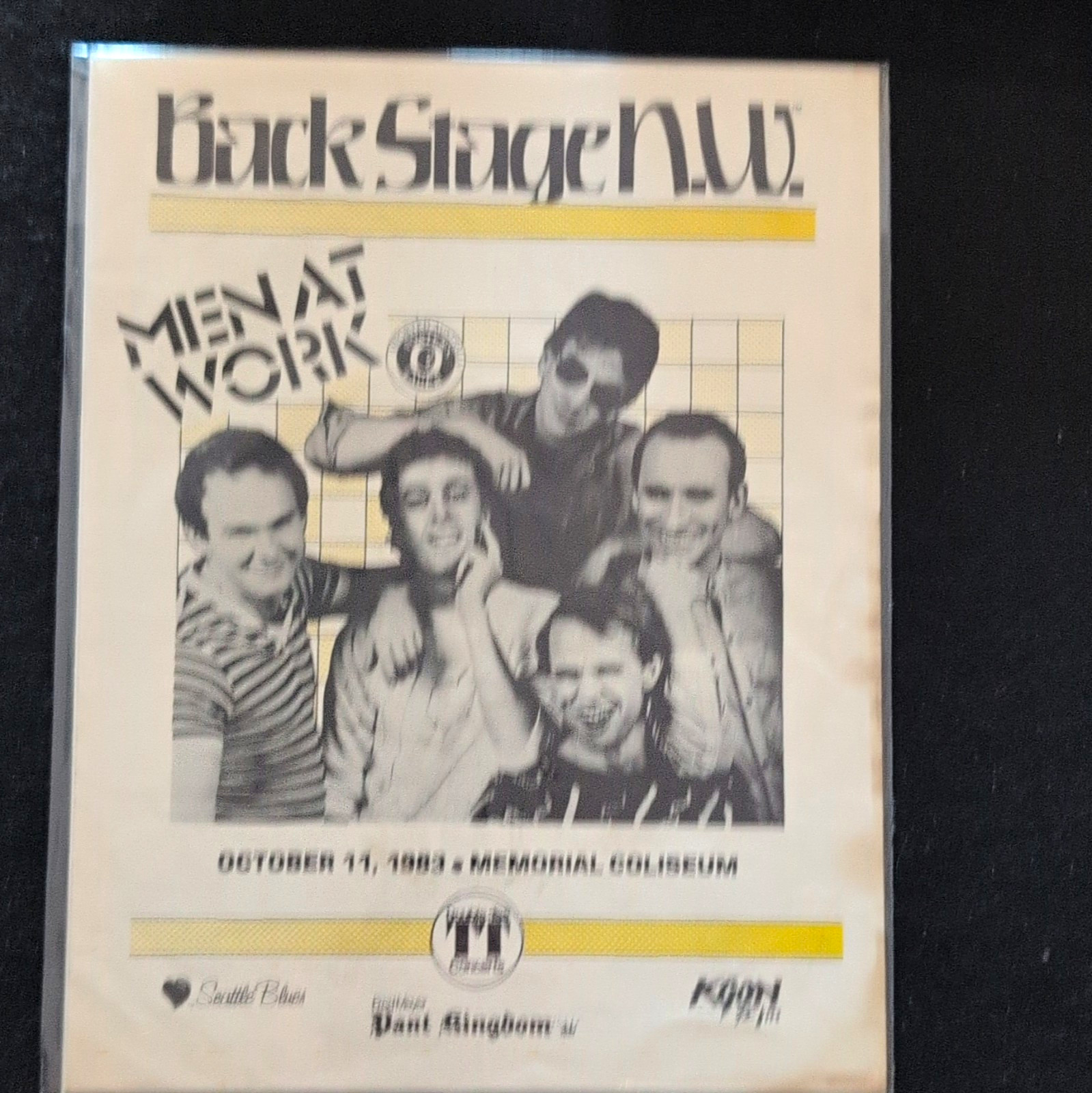 Back Stage N.W. Oct 1983 Poster Men at Work English Illustrated Paul Kinghorn