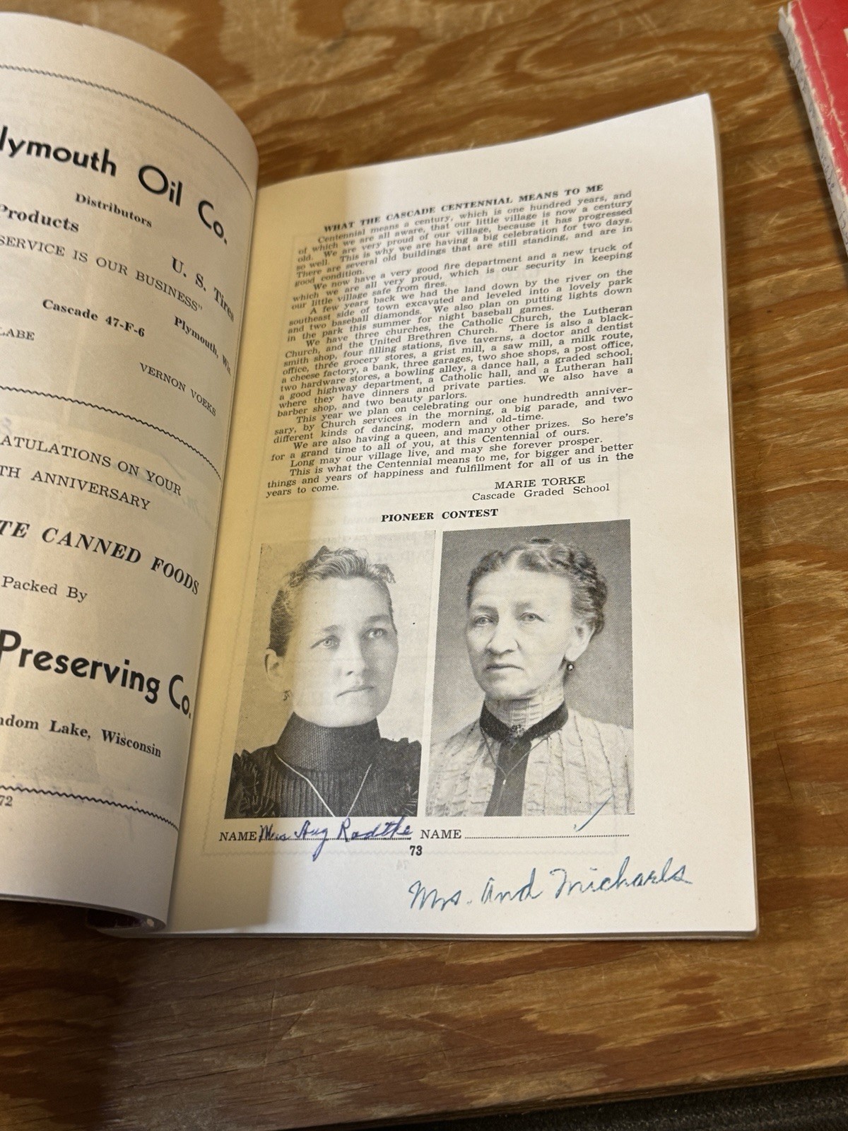 Centennial Cascade, Wisconsin 1848 – 1948 1973 1998 Books Local History PB