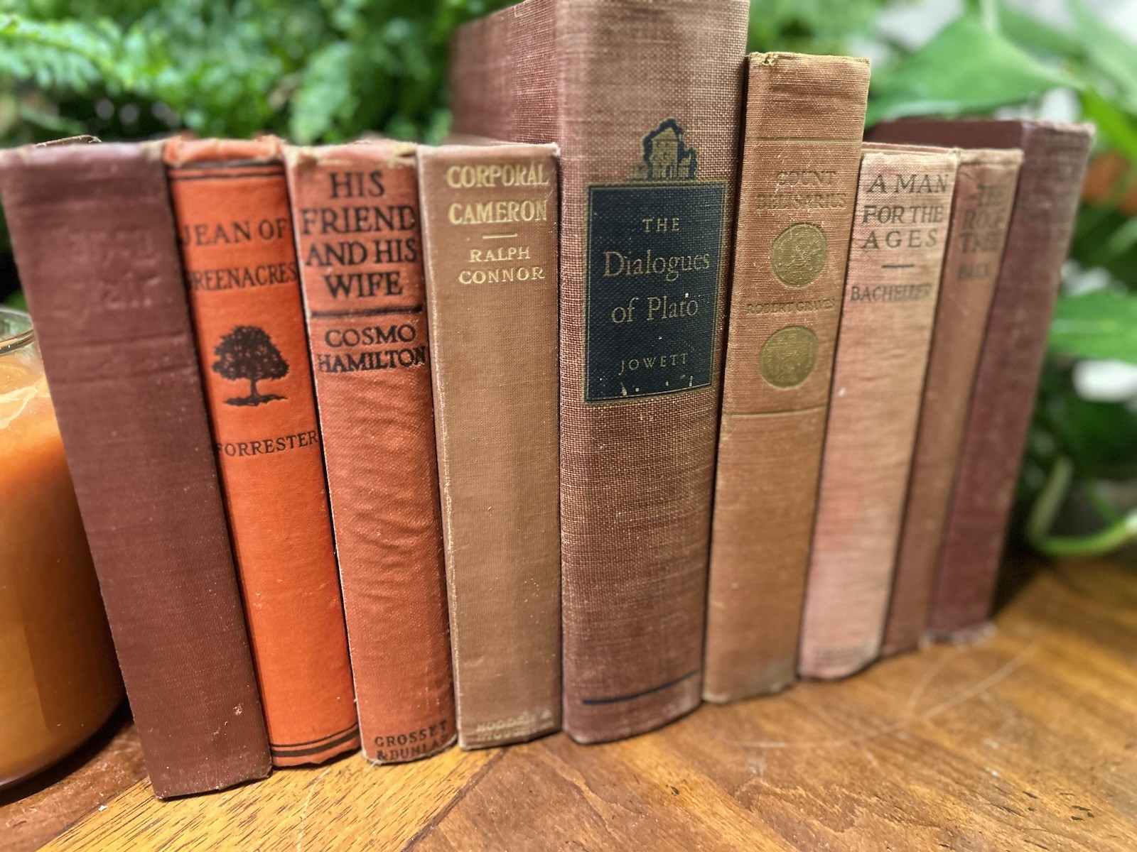 Set of 9 BRICK-RED ANTIQUE Books COTTAGE CORE Library Academia Decor Staging