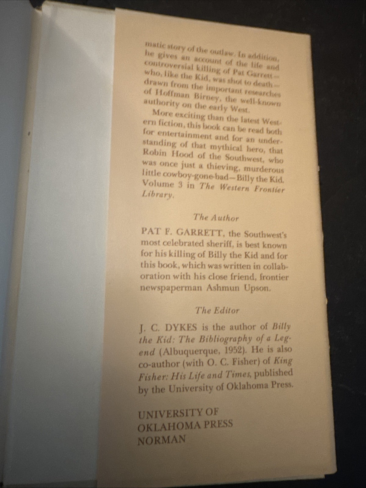 The Authentic Life of BILLY the KID by Pat F. Garrett 1978 HC eleventh printing