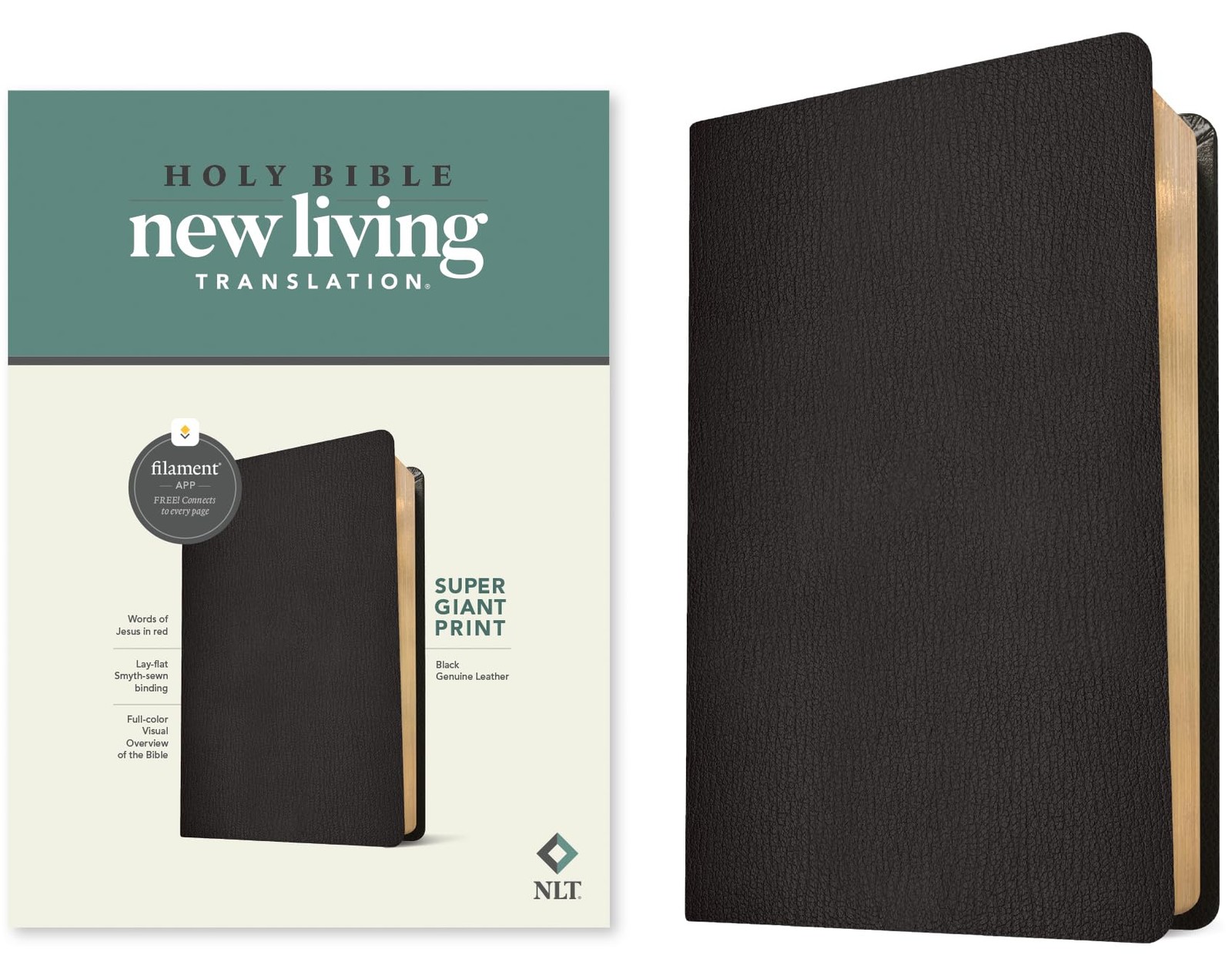 NLT Super Giant Print Bible, Filament Enabled (Genuine Leather, Black, Red L…