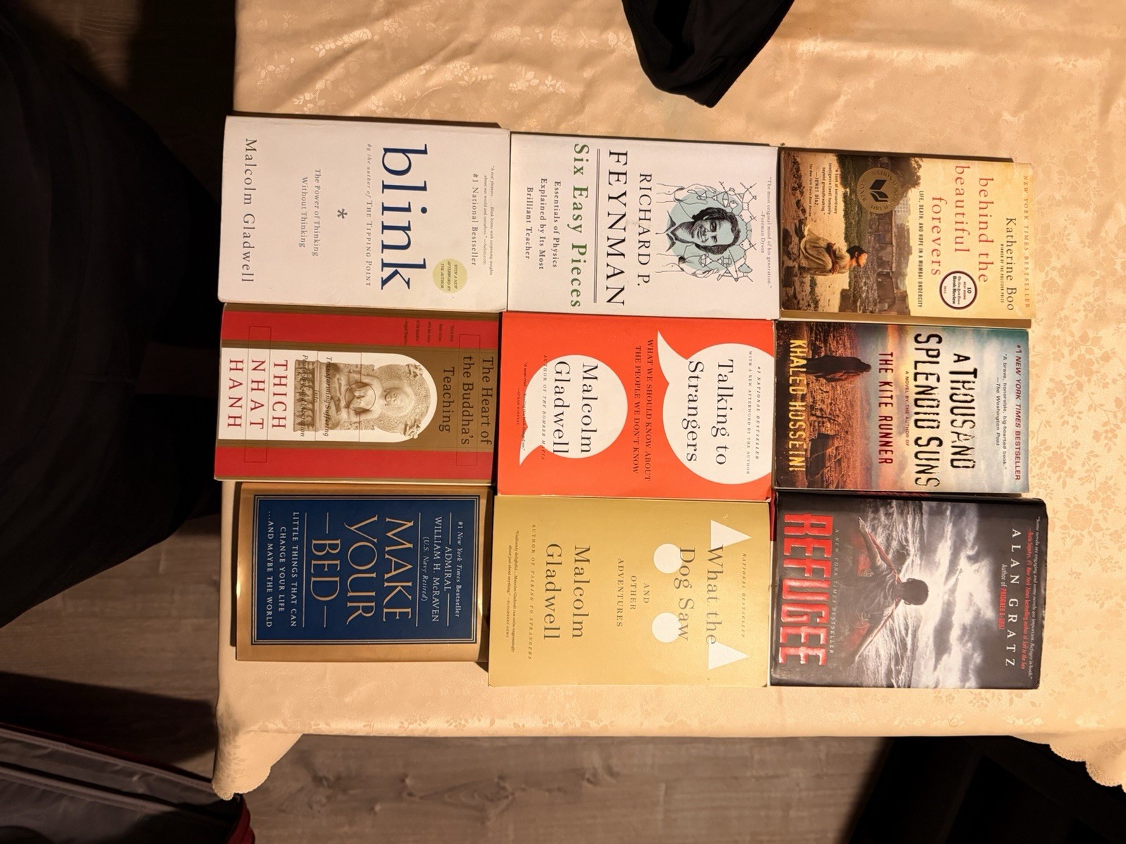 Assorted Book Lot: Gladwell, Nhat Hanh, McRaven, Feynman, Hosseini $22 per