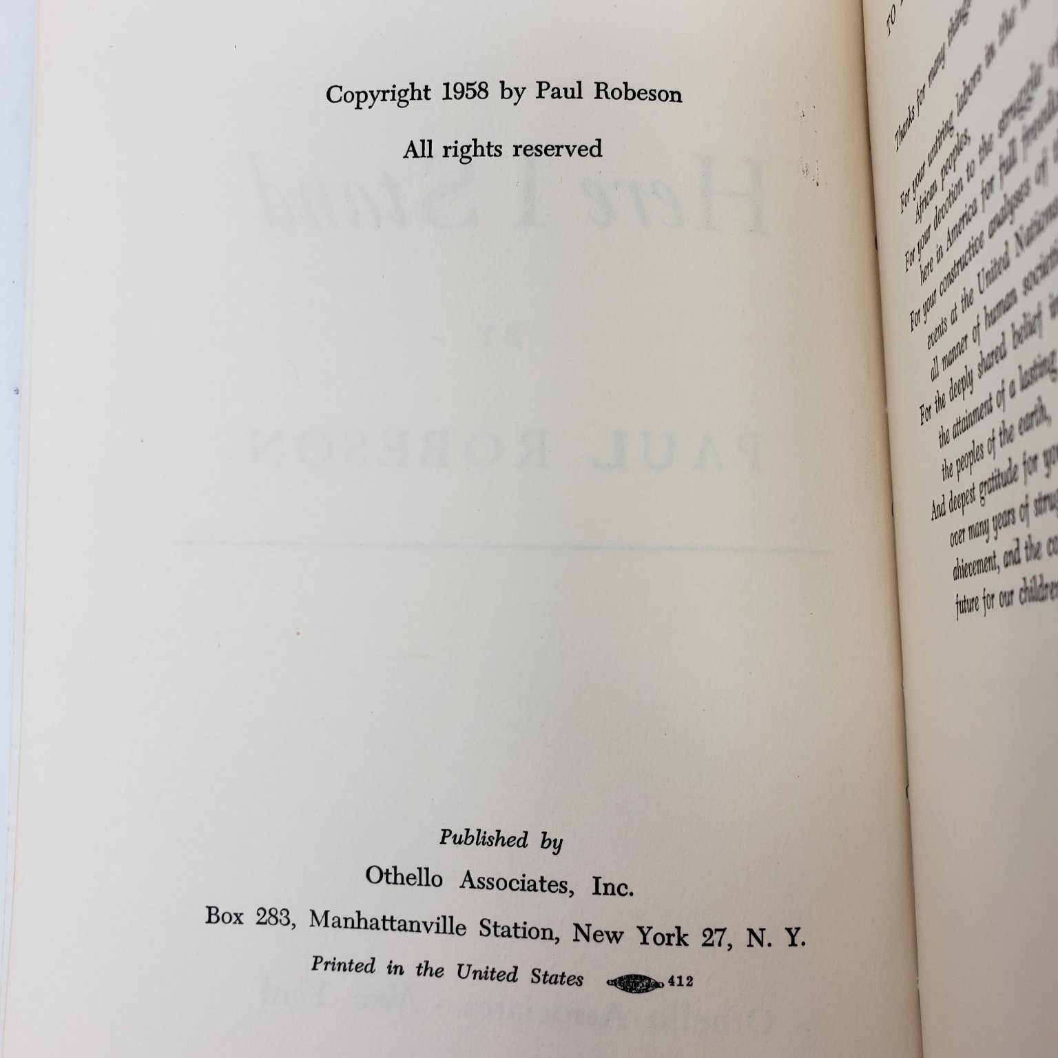 Here I Stand Paul Robeson 1958 Paperbound Autobiography Civil Rights