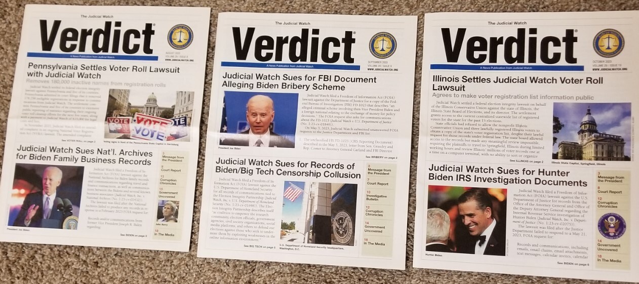 Verdict 2023- News Publication from Judicial Watch- Vol. 29 Issues 8-10