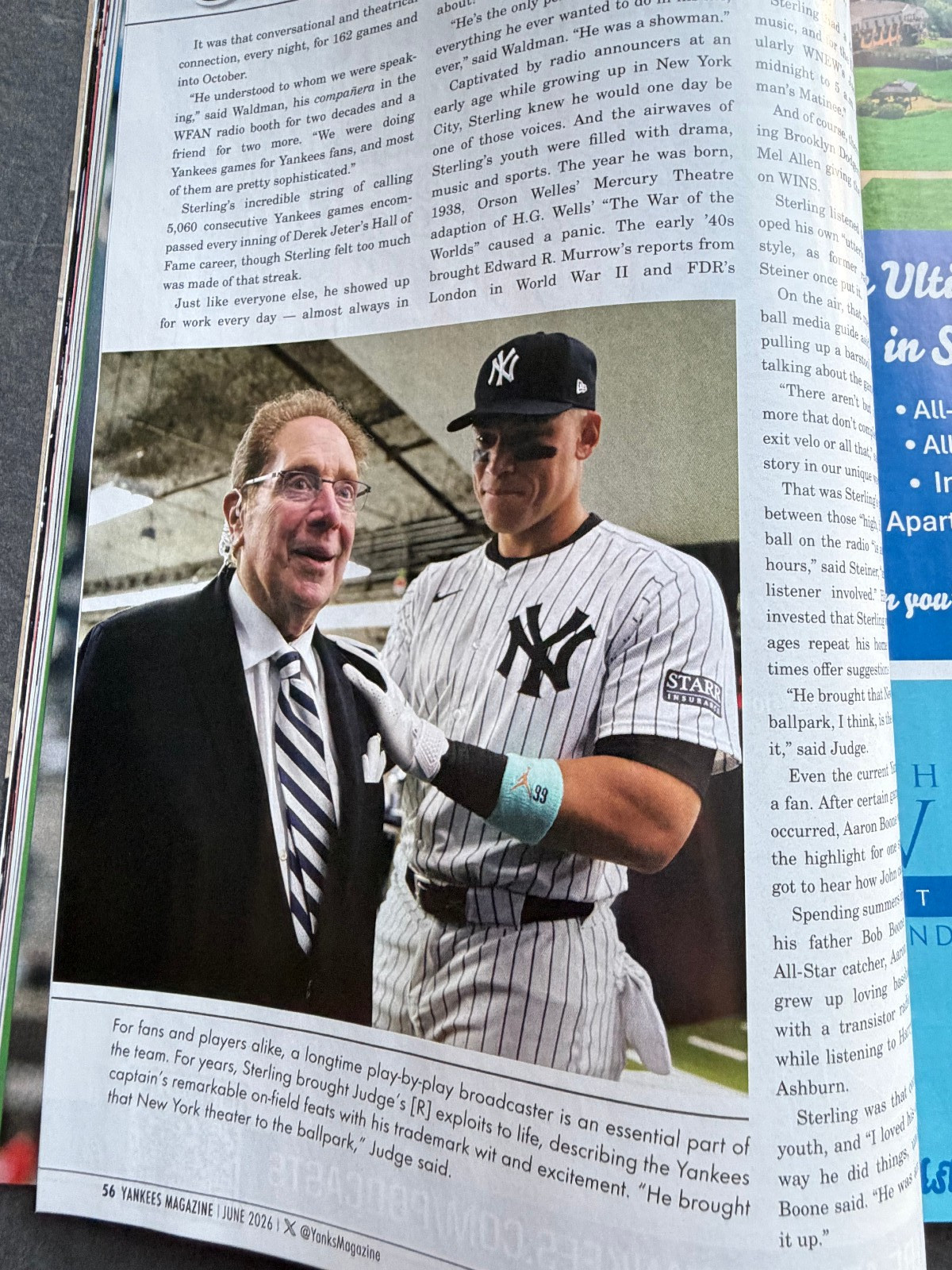 New York Yankees Magazine June 2026 Ben Rice, Aaron Judge, John Sterling