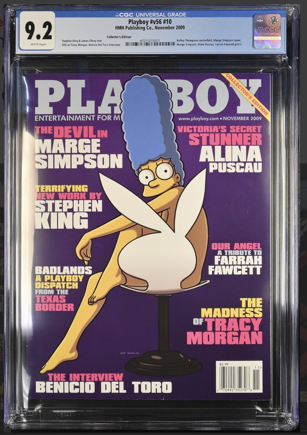PLAYBOY MAGAZINE NOVEMBER 2009 v56 #10 MARGE SIMPSON 9.2 COLLECTORS EDITION CGC