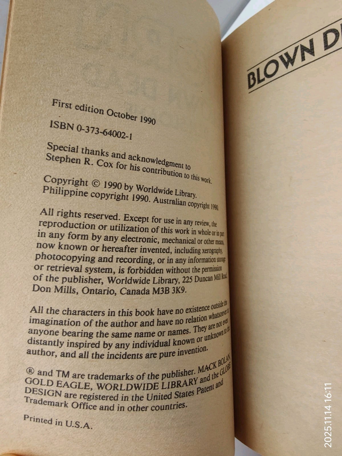 Horn Blown Dead by Ben Sloane 1990 1st Printing Gold Eagle Sci-Fi Paperback