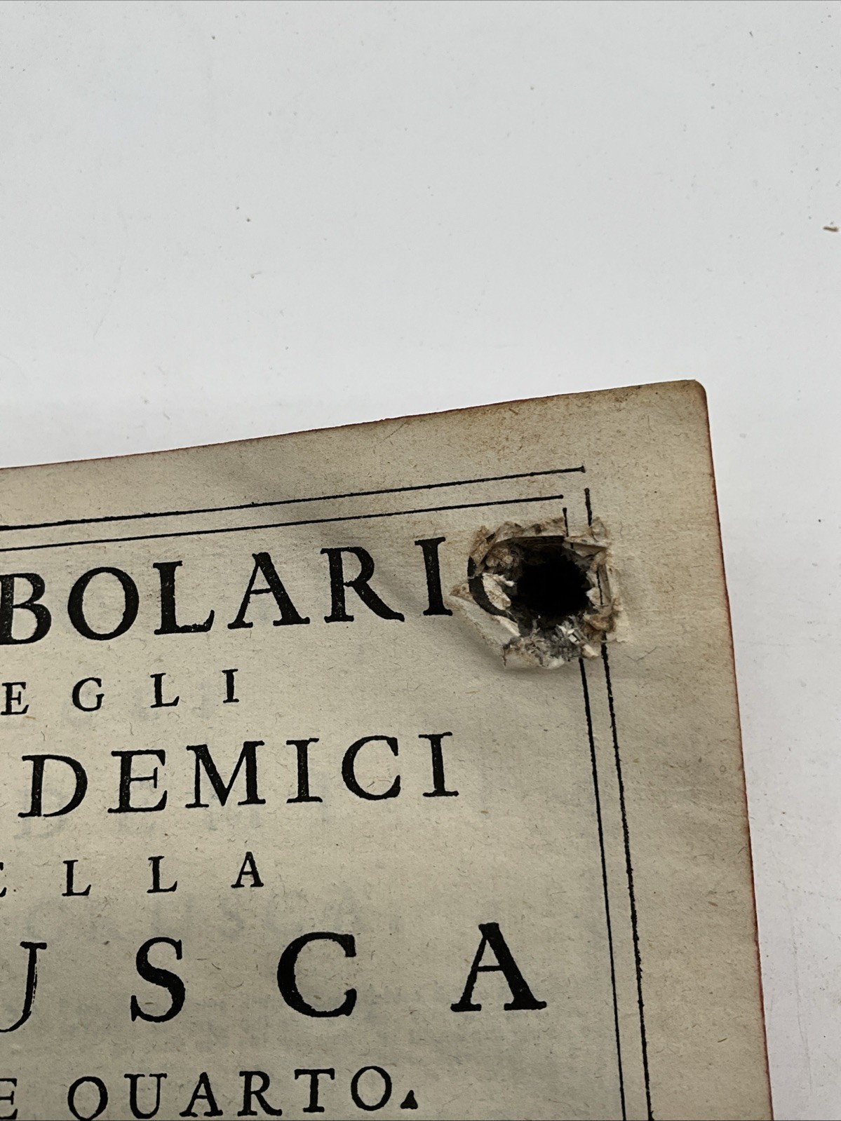Vocabulary Of The Academics Of The Bran, 1741 Antique Book With Bullet Hole, CF