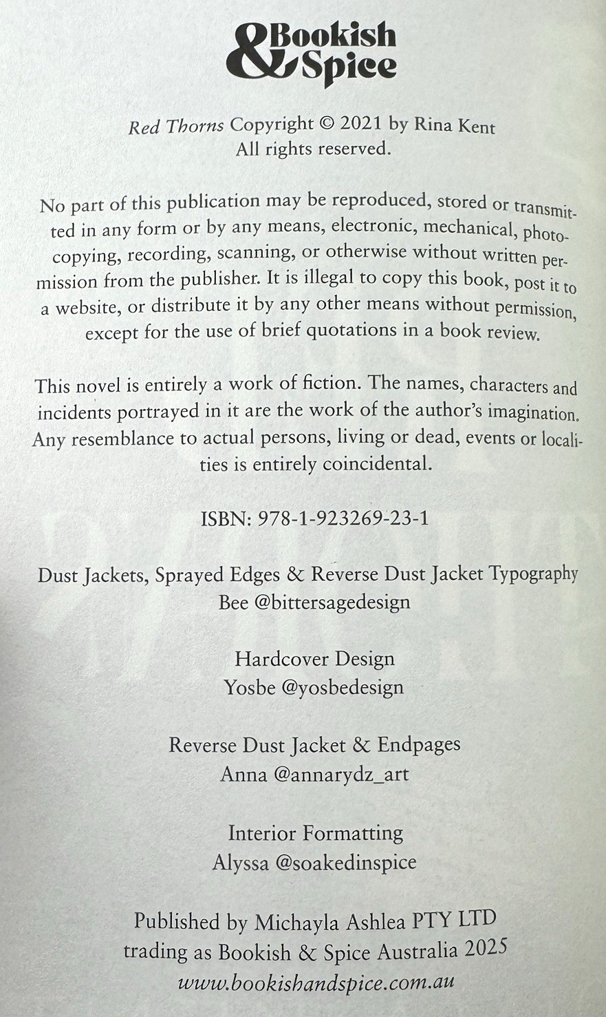 Rina Kent Thorns Duet Bookish & Spice NSFW Special Edition Hardcover Set