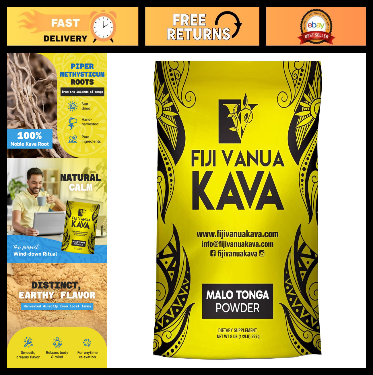 Premium Kava Root Powder – Medium Grind, Easy to Prepare, Smooth & Creamy, 8oz