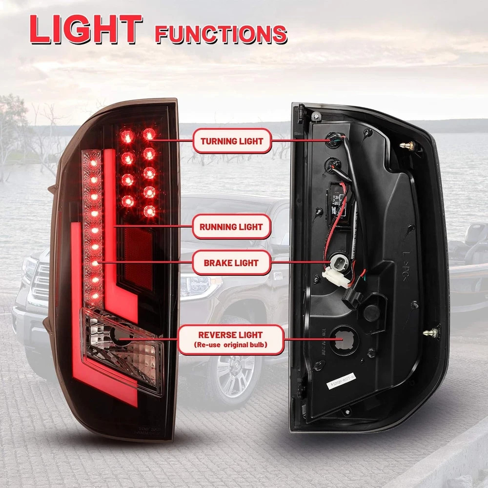 LED Tail Lights Fit for 2014-2020 Toyota Tundra Tail Lamps with Glossy Black Hou