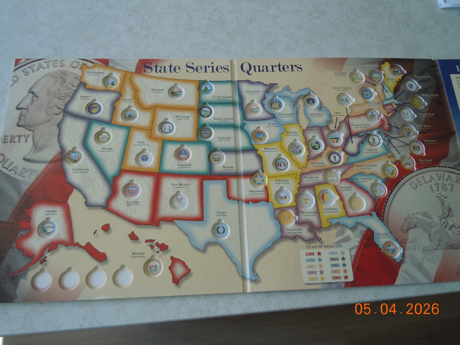 State Series Quarters Collector Map – Whitman Publishing, LLC – 1999-2008 – NEW